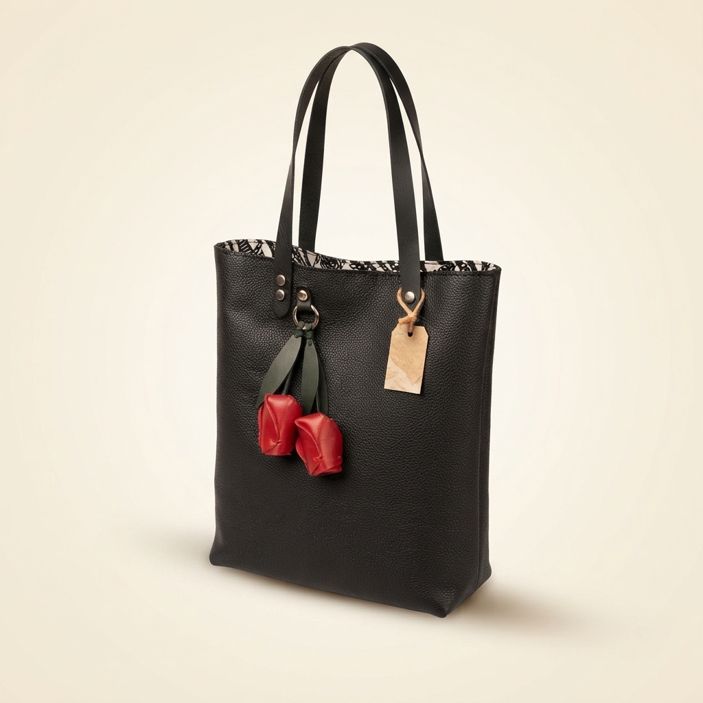 Tote Negra con Rosas de Piel